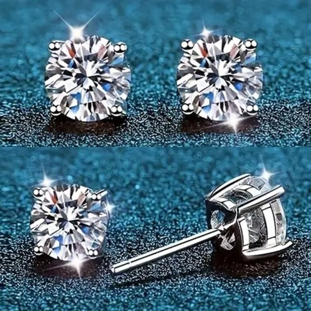 New 2.0 Carat Sterling Silver Round Solitaire Stud Earrings